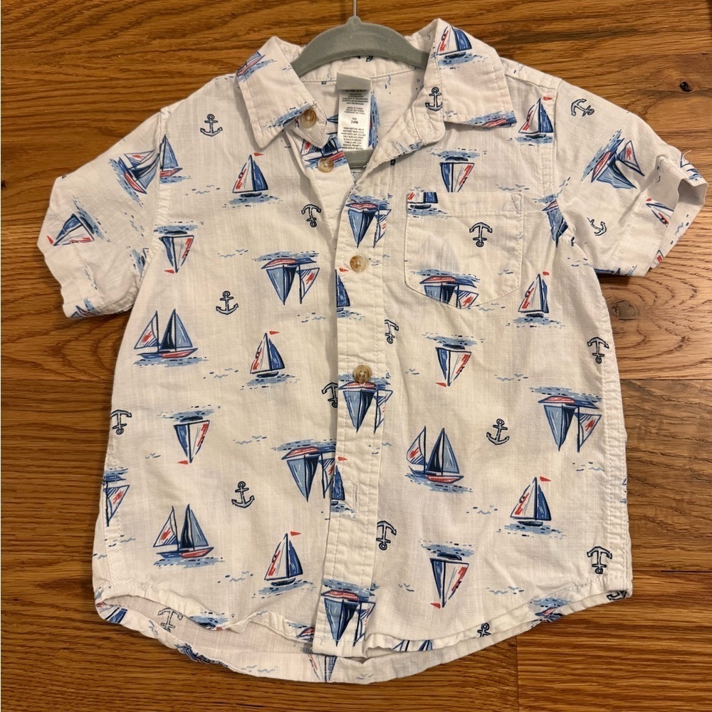 Little Me Nautical Button Down Toddler Shirt 24M Sailboats